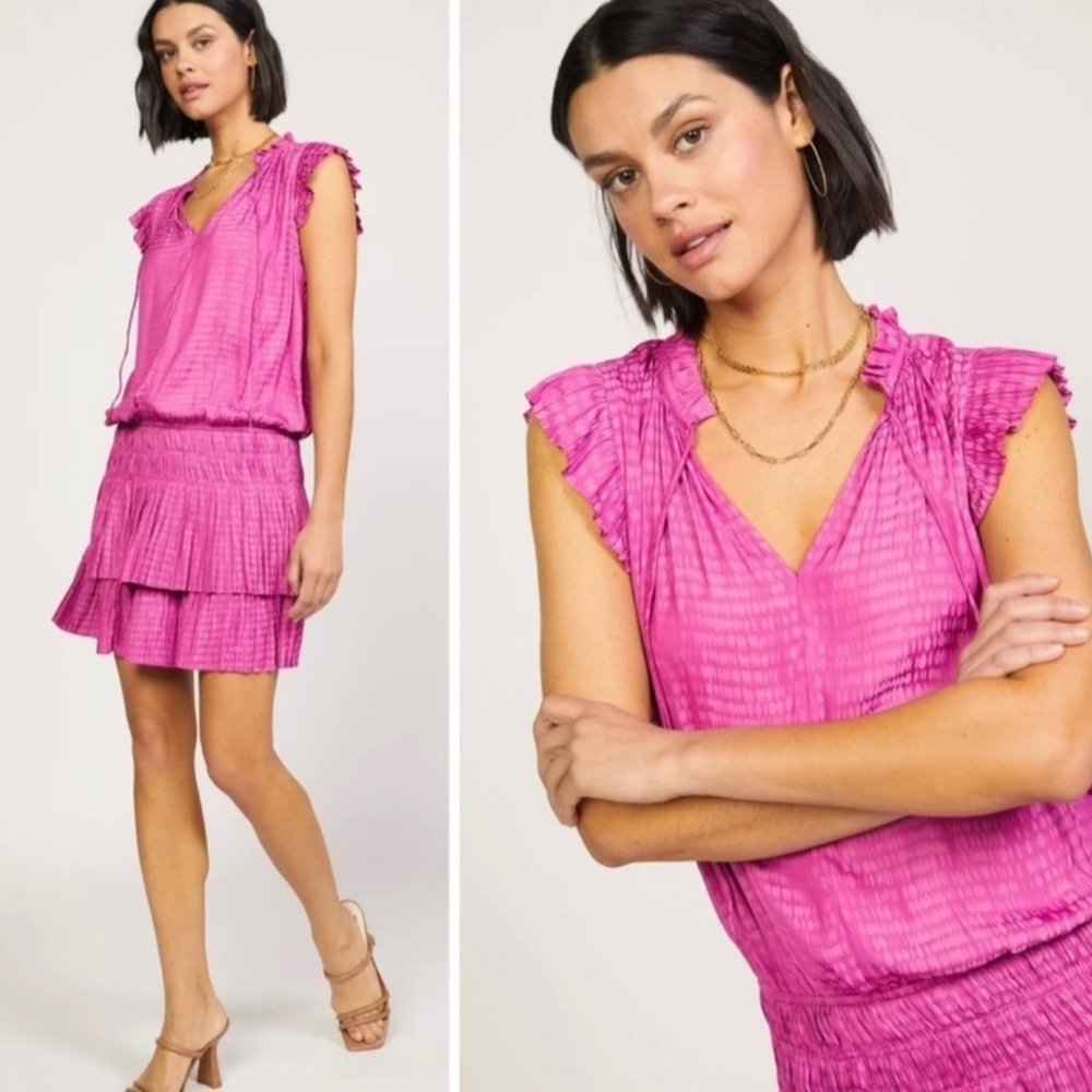 Current Air Pink Ruffled Mini Dress with Flutter Sleeves